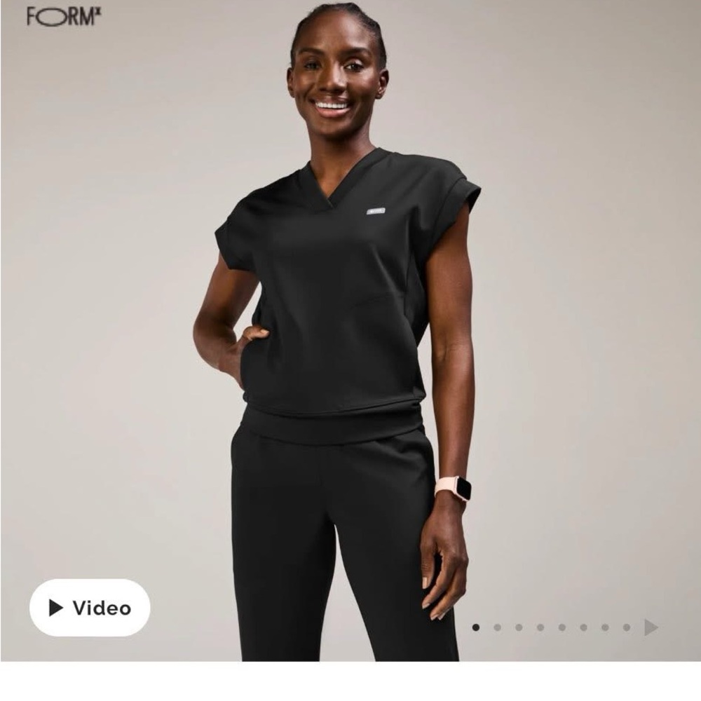 Figs Black Short Sleeve V-Neck Top